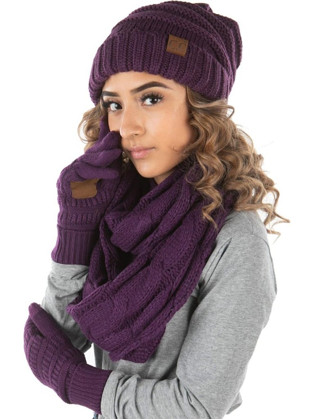 Cozy Winter Hat Scarf Glove Set for Women – Oversized Beanie, Infinity Scarf